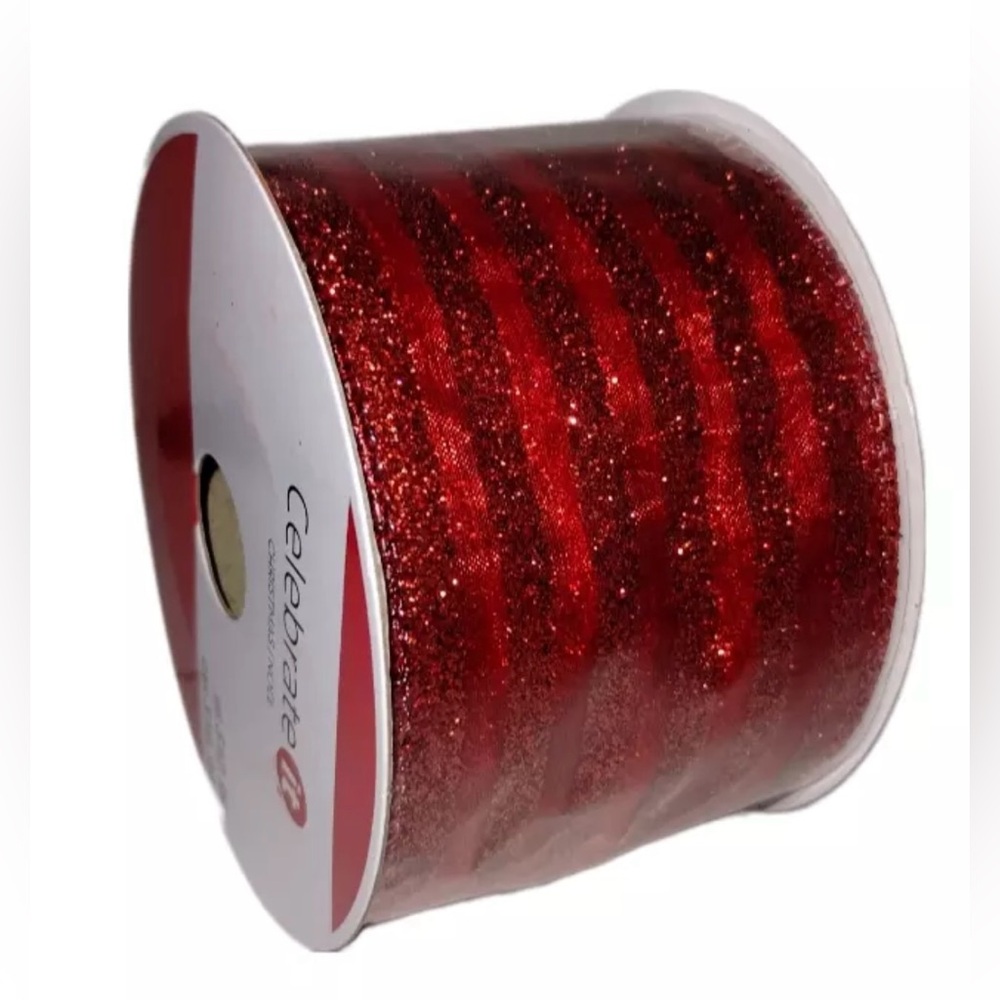 Red glitter strip Wired Ribbon by Celebrate it 2.5” x 20ft